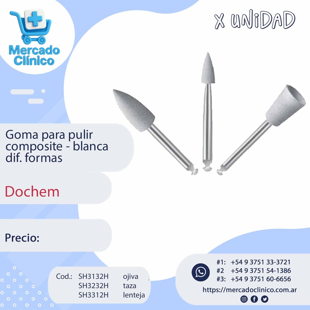 Goma para pulir  composite - blanca (copa - taza- lenteja) x unidad - Dochem
