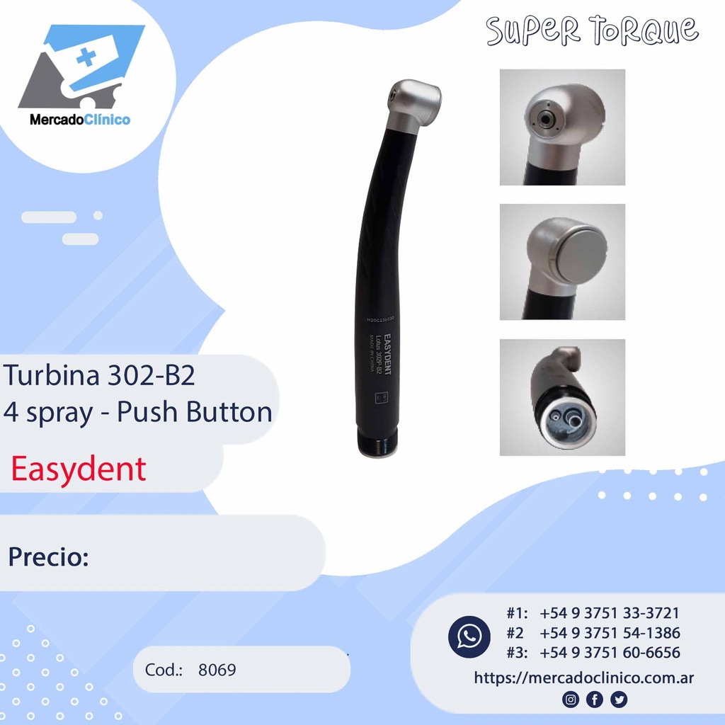 Turbina Lotus 302-P B2 Super Torque - 4 spray - Push Button - Easydent