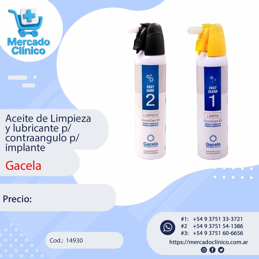 Aceite de Limpieza y lubricante p/ contraangulo de implante - GACELA