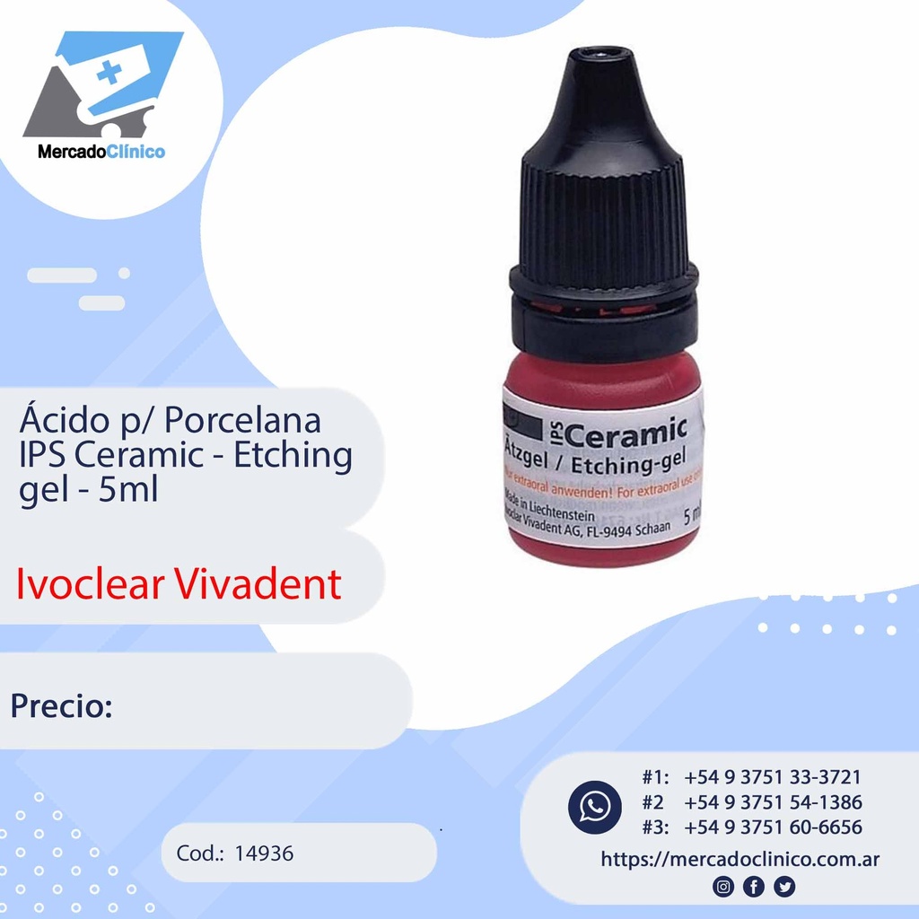 Acido p/ porcelana IPS Ceramic - Etching gel x 5 ml - Ivoclear Vivadent