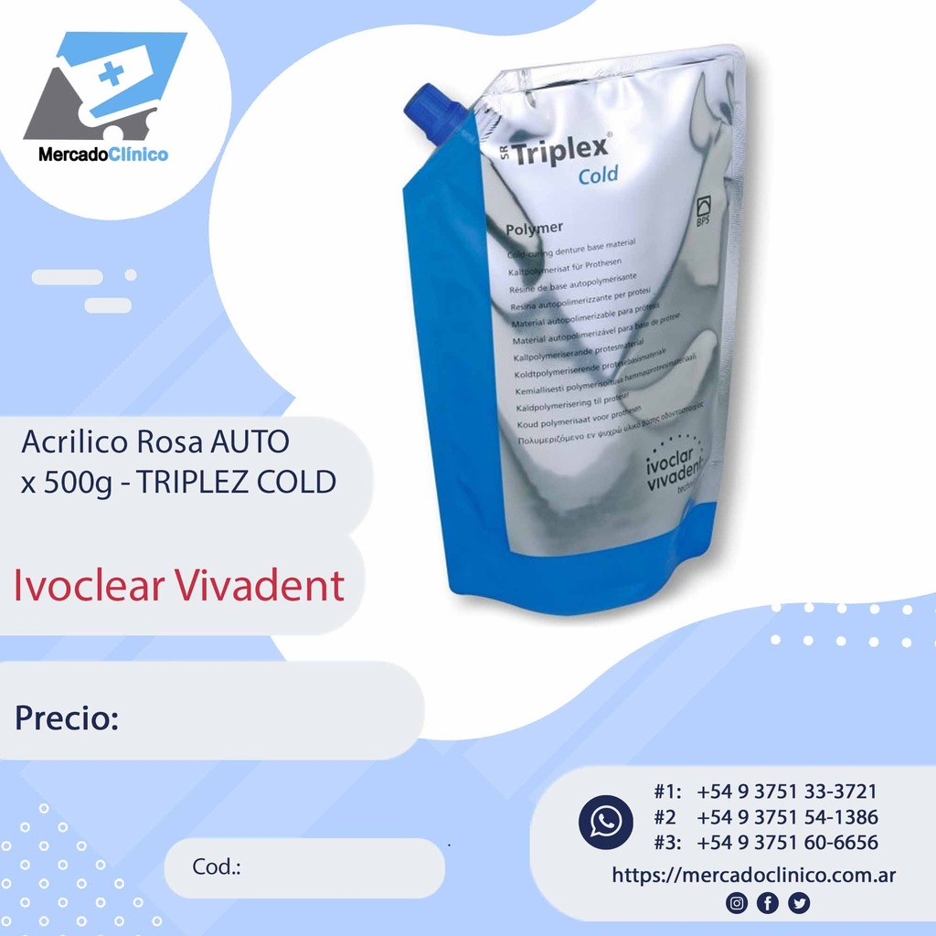 Acrilico ROSA veteado - auto - TRIPLEX COLD 500g - Ivoclear Vivadent