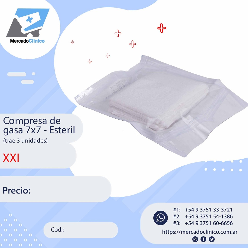 Compresa de gasa esteril - 7x7 (con 3 unidades) - XXI