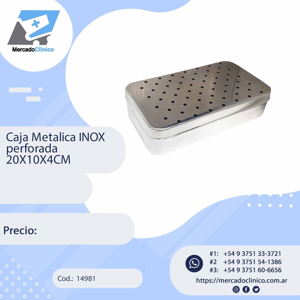 Caja perforada metalica INOX 20x10x4 cm