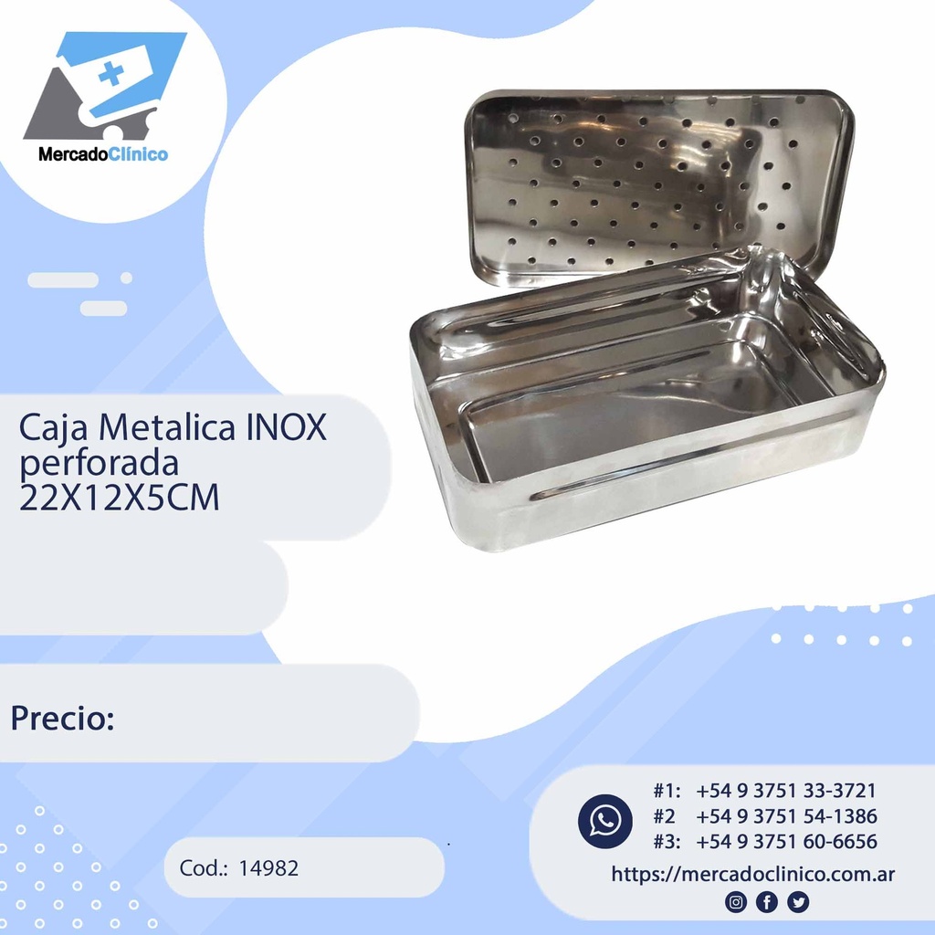 Caja perforada metalica INOX 22x12x5 cm
