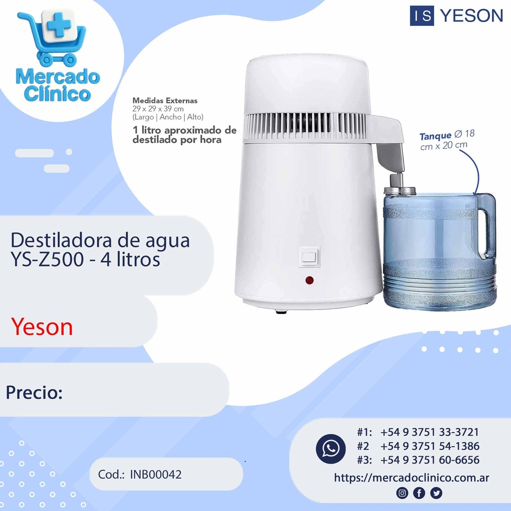 Destiladora / destilador de agua YS-Z500 4 litros - Yeson
