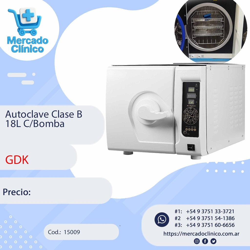 Autoclave Clase B - 18 Litros c/ bomba de vacio - GDK