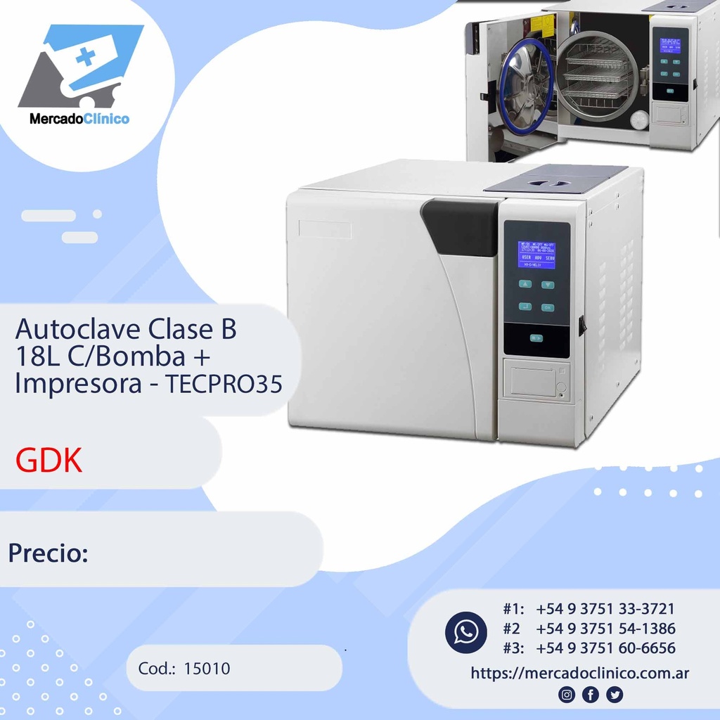 Autoclave Clase B 18L C/Bomba +  Impresora - TECPRO35 - GDK
