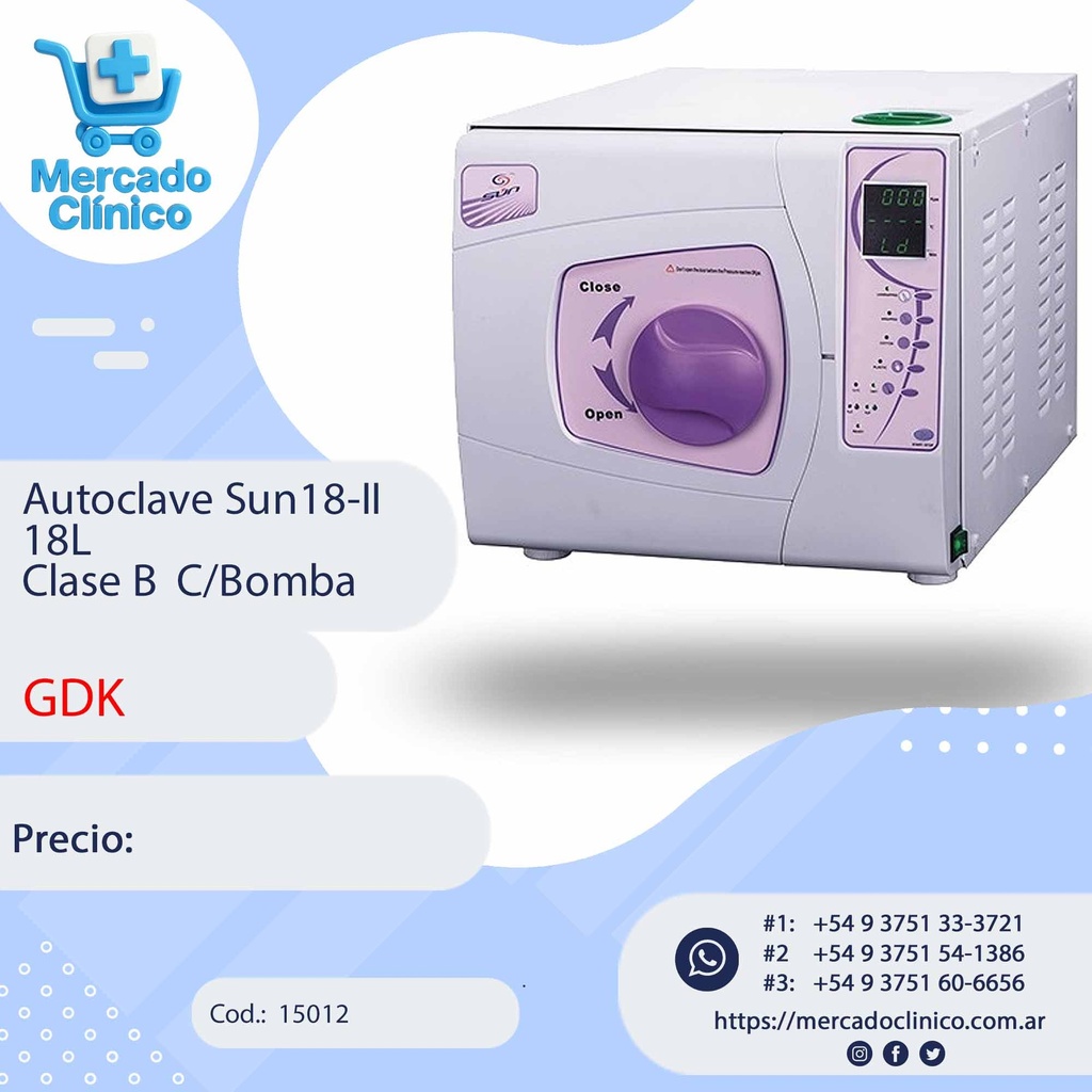 Autoclave Sun18-II 18L  Clase B  C/Bomba - GDK
