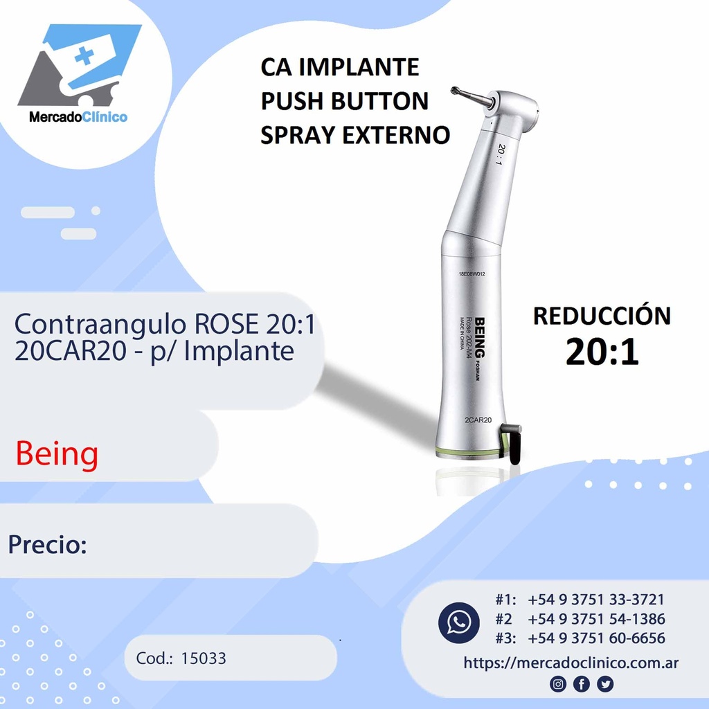 Contraangulo ROSE 20:1 20CAR20 - p/ Implante - Being