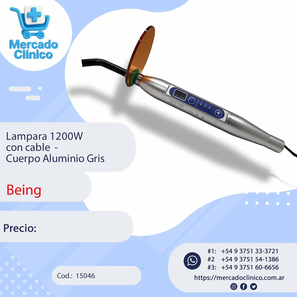 Lampara 1200W  con cable  -  Cuerpo Aluminio Gris - Being
