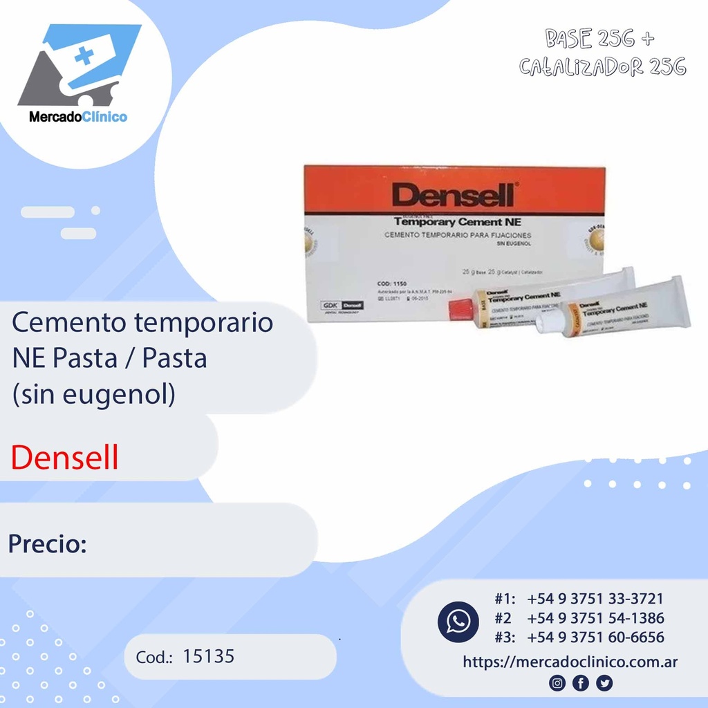 Cemento temporario NE Pasta / Pasta  (sin eugenol) - DENSELL