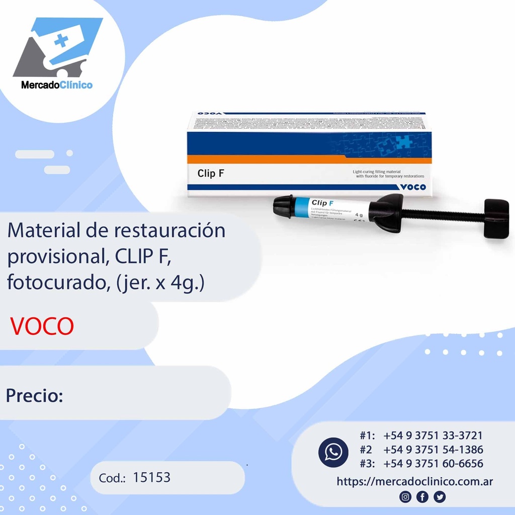 Material de restauración provisional, CLIP F, fotocurado, (jer. INDIVIDUAL x 4g.) - VOCO