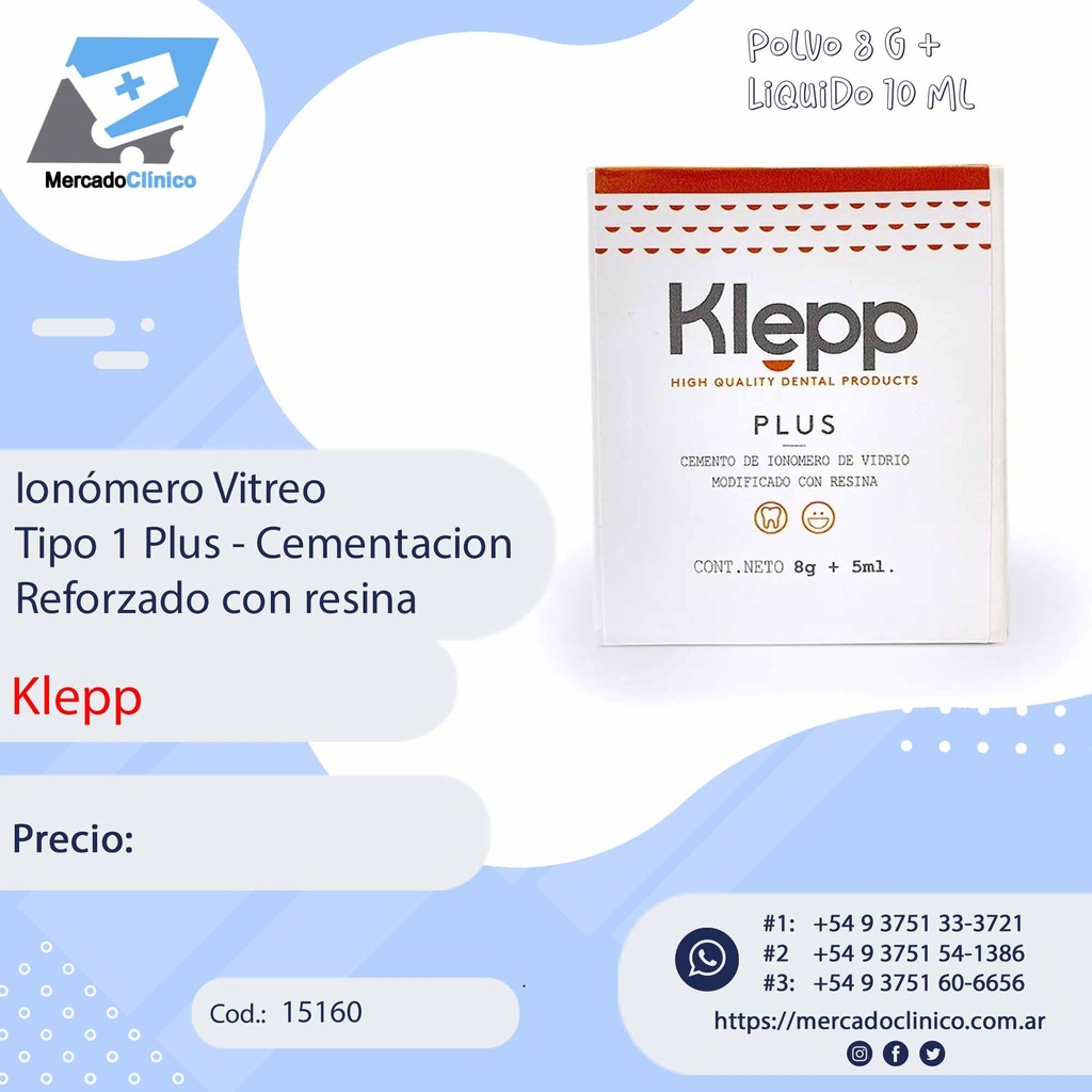Ionómero Vitreo Tipo 1 Plus - Cementacion Reforzado con resina - KLEPP