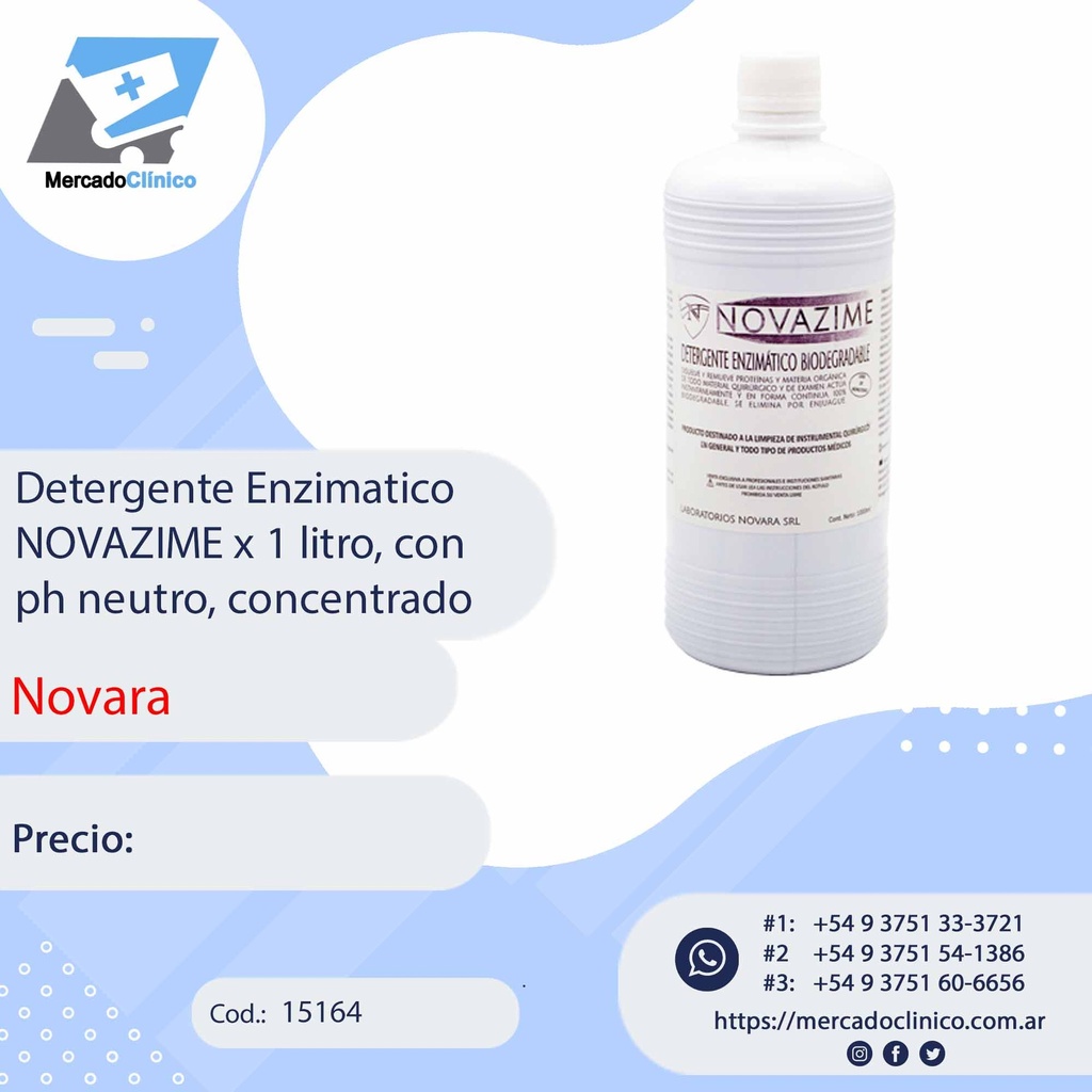 ​NOVAZIME Detergente Enzimático x 1 litro, con pH neutro, concentrado - Novara