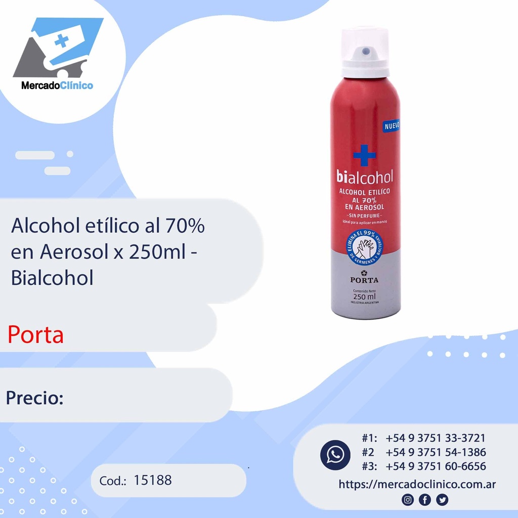 Alcohol etílico al 70%  en Aerosol x 250ml - Bialcohol - PORTA