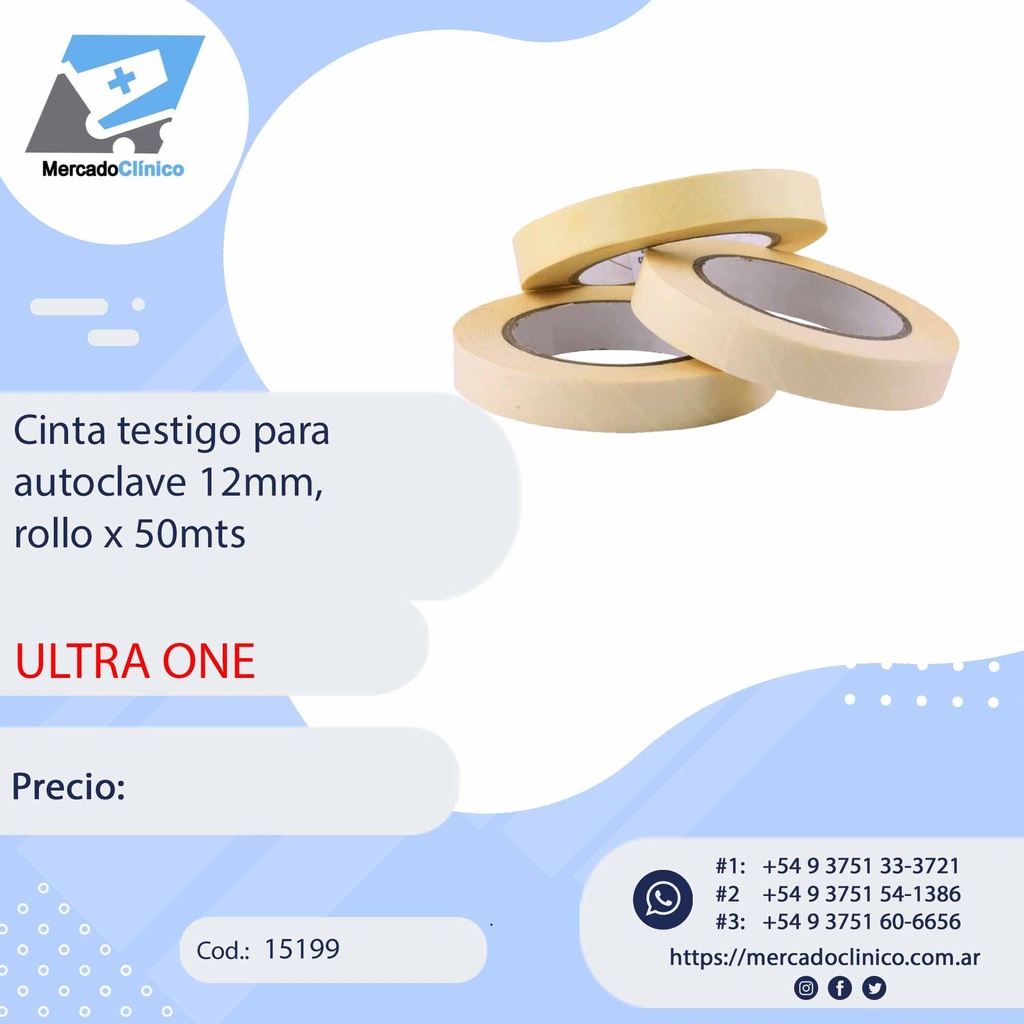 Cinta testigo para autoclave 12mm, rollo x 50mts - ULTRA ONE
