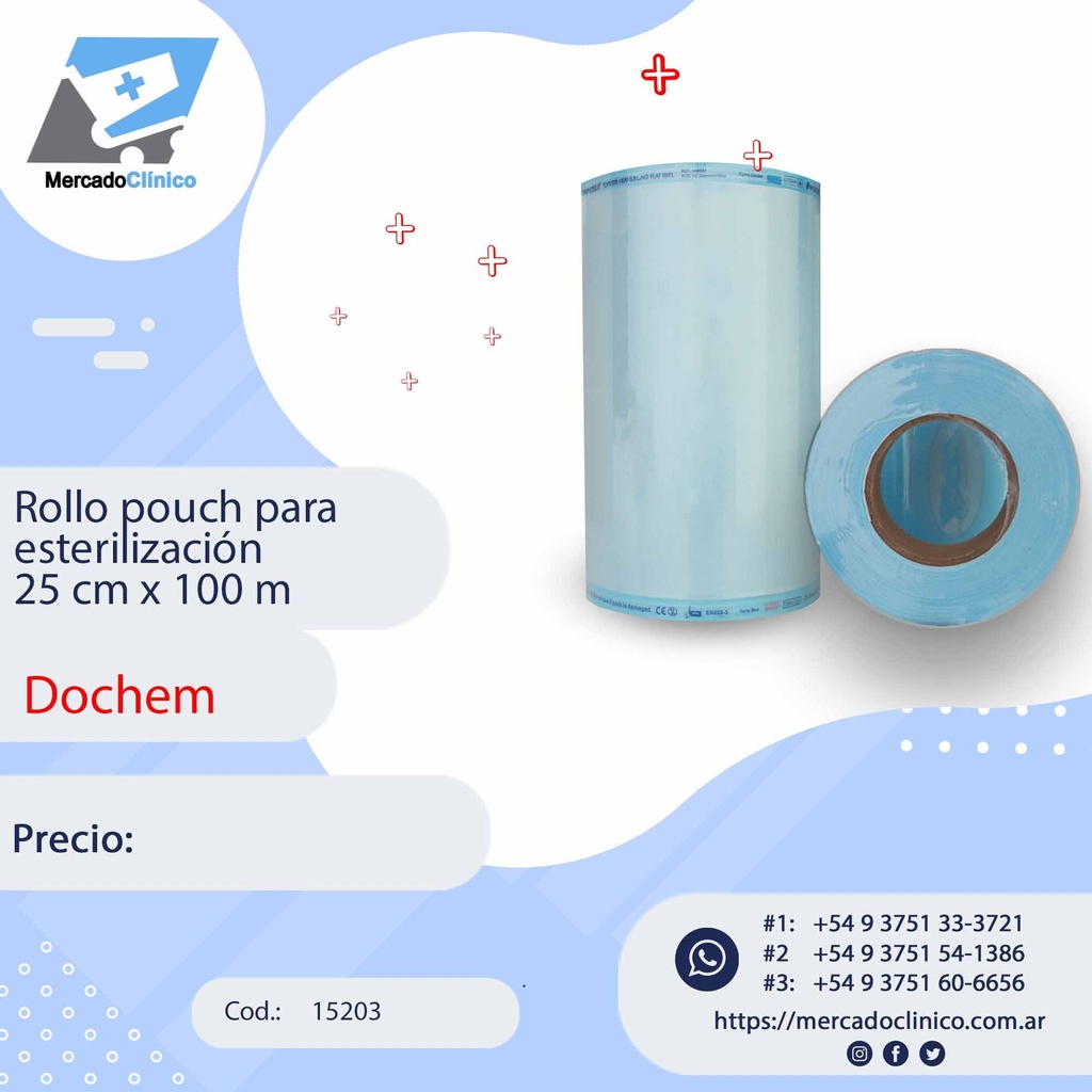 Rollo pouch para  esterilización  25 cm x 100 m - DOCHEM