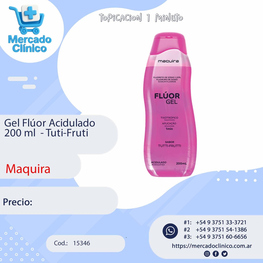 Fluor Gel Acidulado 1,23% - 200ML Sabor Tuti-Fruti - Maquira