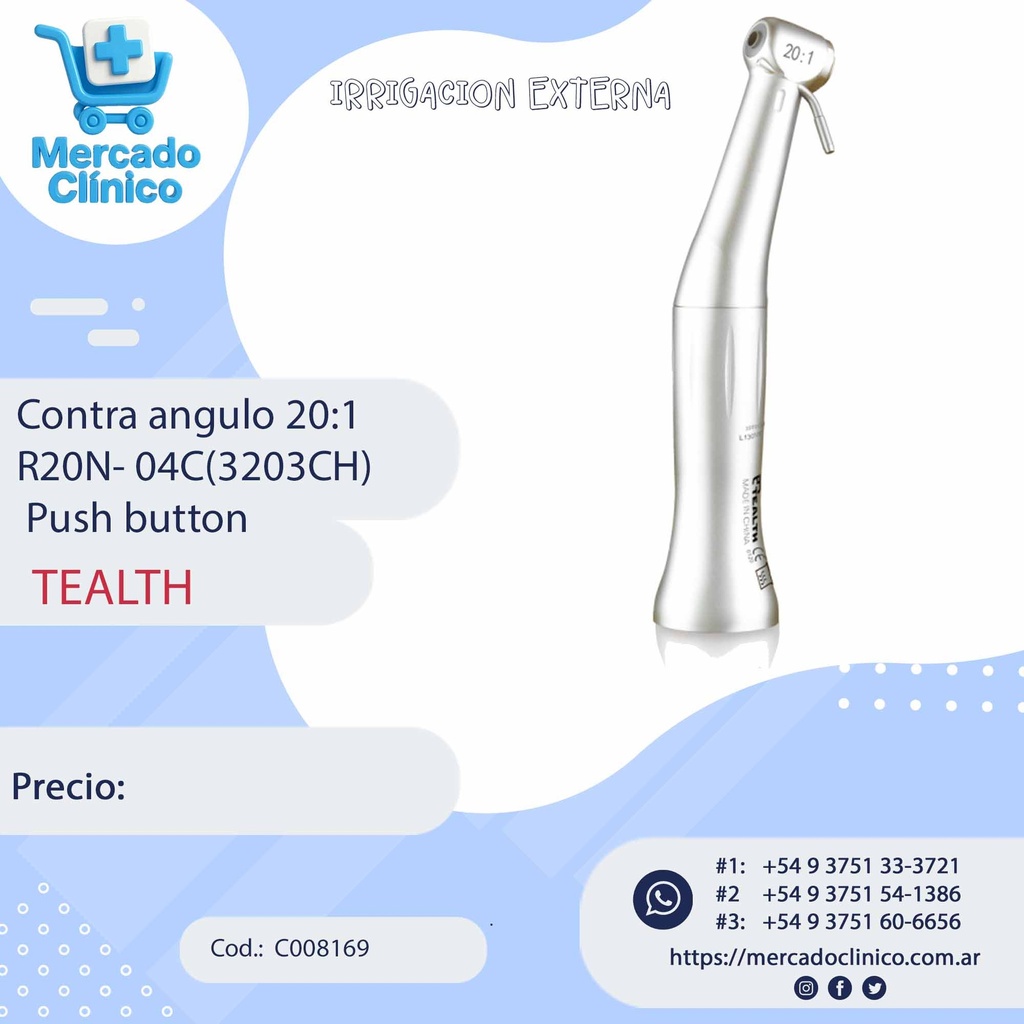 Contra angulo 20:1 Irrigacion Externa PUSH BUTTON 3203CH (R20N-04C) - TEALTH