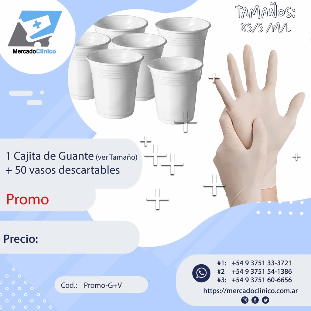 Guantes Latex + 50 Vasos descartables