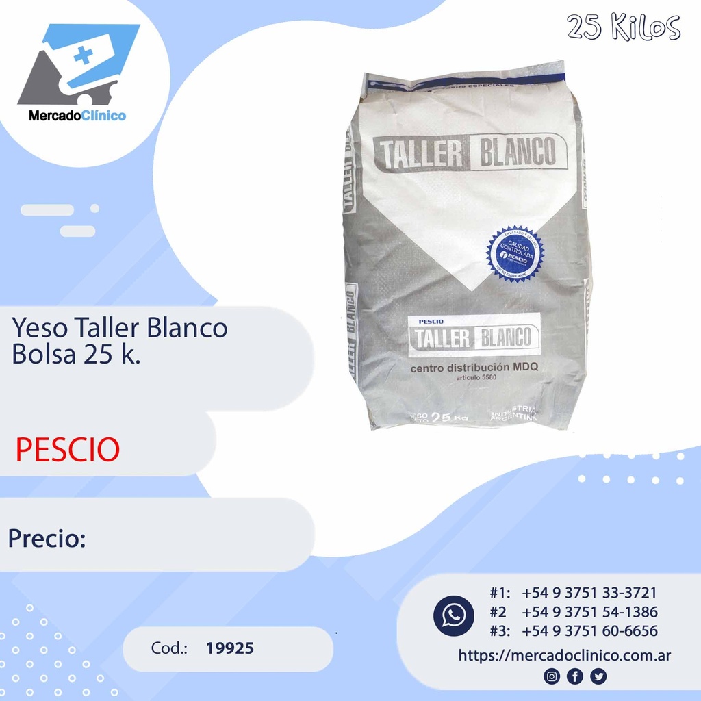 YESO TALLER Blanco x 25 Kg
