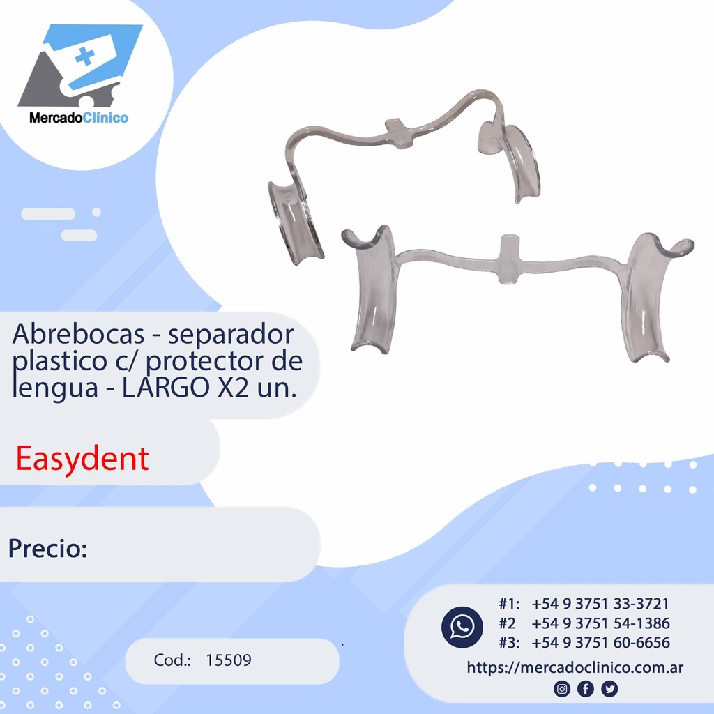 Abrebocas - separador plastico c/ protector de lengua - LARGO X2 un. - Easydent