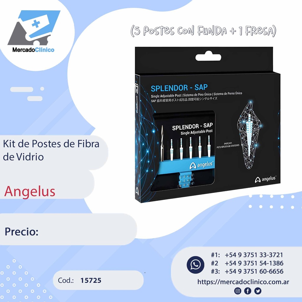 Kit de Postes de Fibra de Vidrio (5 posTes con Funda + 1 Fresa) SPLENDOR - ANGELUS