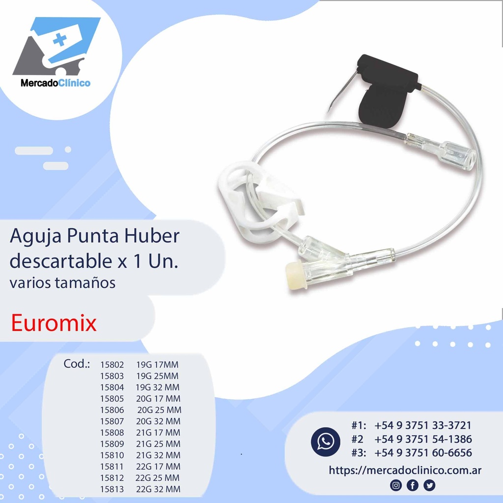 Aguja Punta Huber descartable x 1un- Dif. Tamaños - EUROMIX