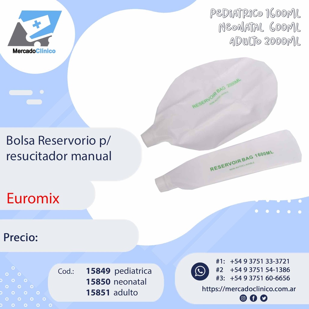 Bolsa reservorio p/ resucitador manual - EUROMIX