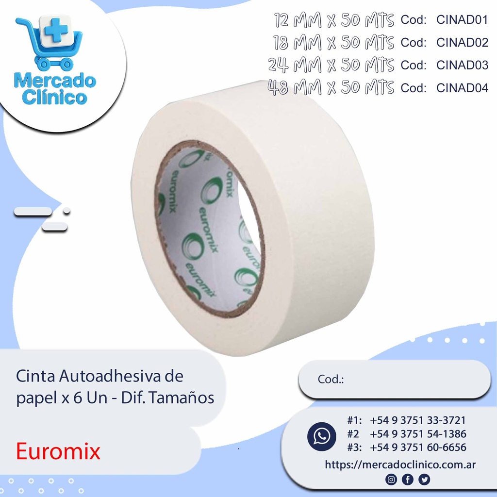 Cinta Autoadhesiva de papel x 6 Un - EUROMIX