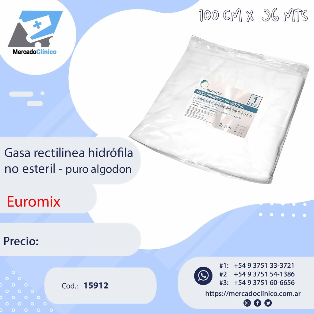 Gasa rectilinea hidrófila no esteril - EUROMIX