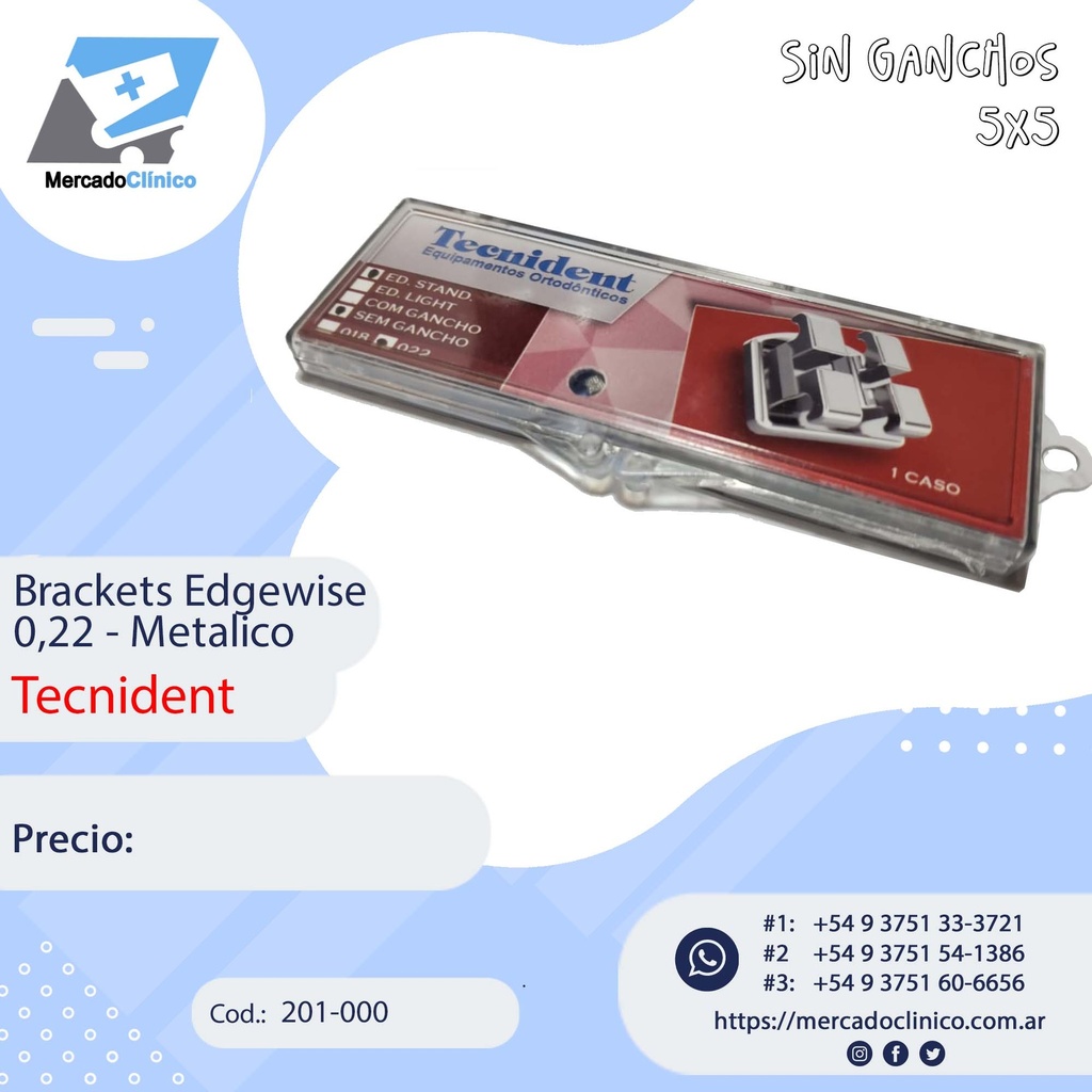 Brackets Edgewise 0,22 -  Sin ganchos - Standard - Tecnident - 201-000