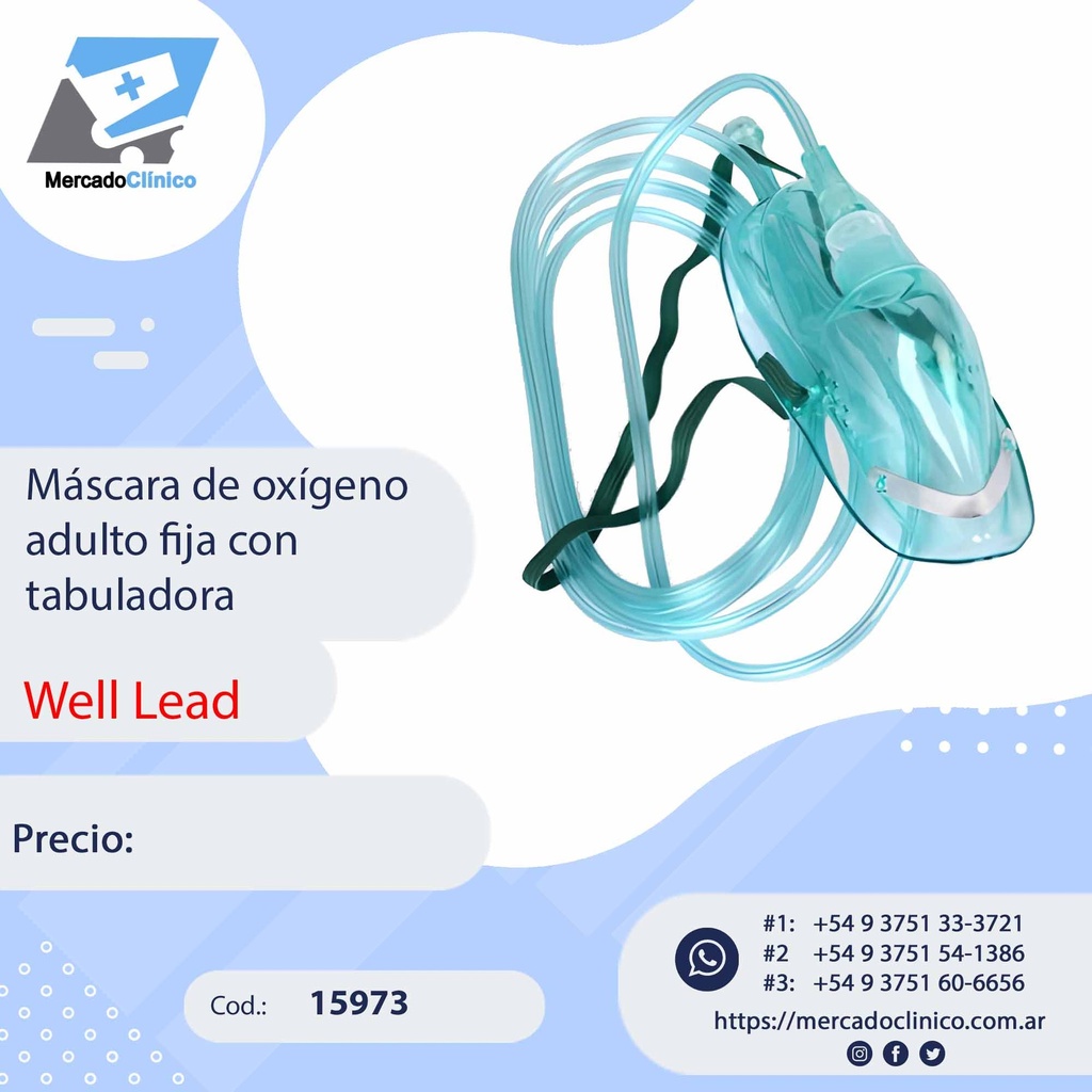 Máscara de oxígeno adulto fija con  tabuladora - WELL LEAD