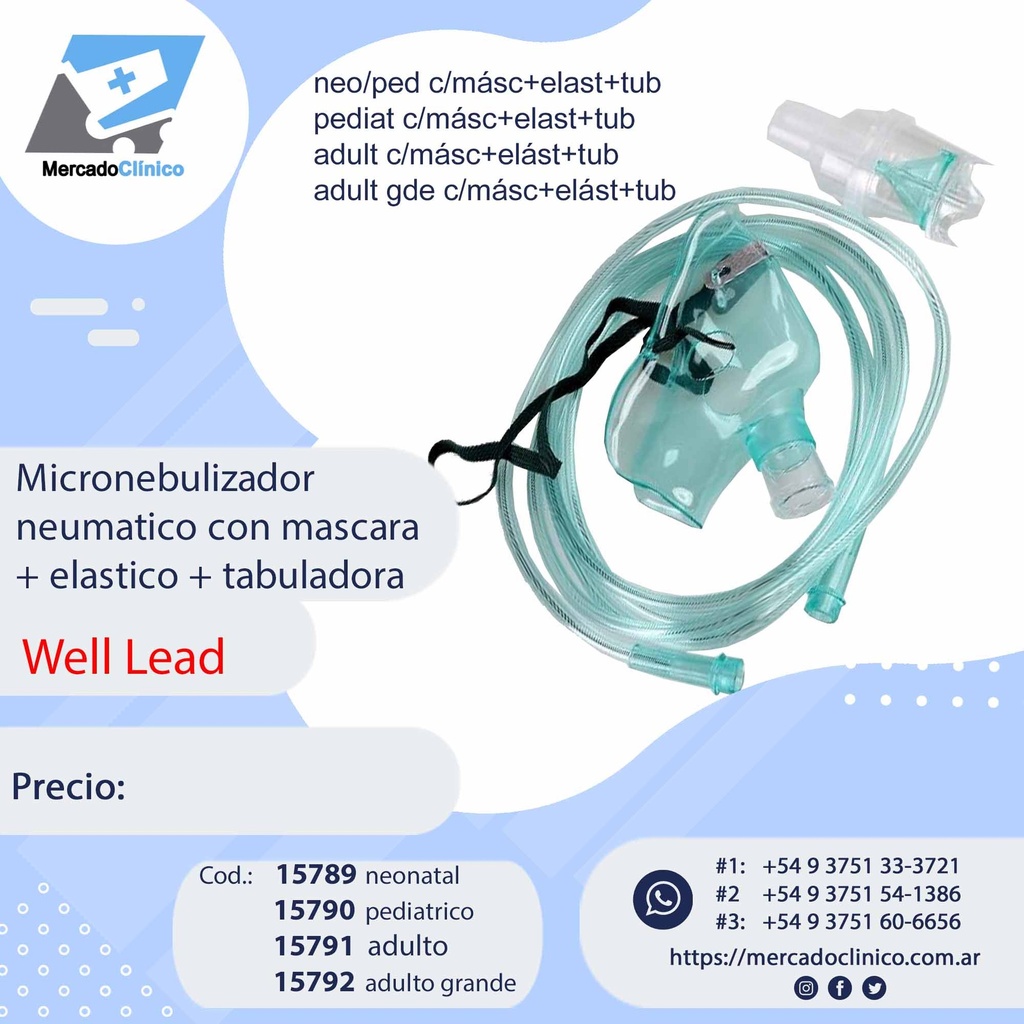 Micronebulizador neumatico con mascara + elastico + tabuladora - WELL LEAD
