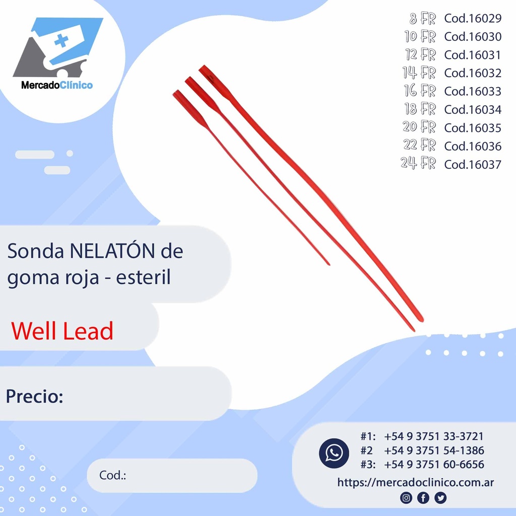 Sonda NELATÓN de goma roja - estéril - WELL LEAD