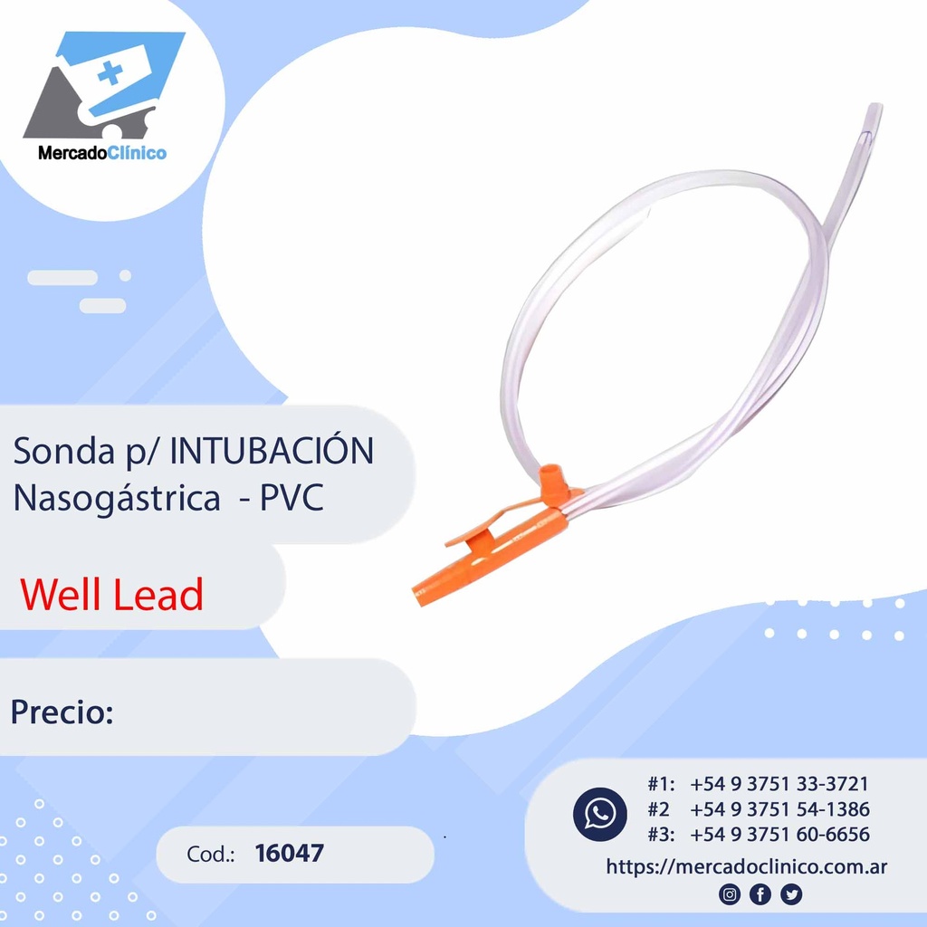 Sonda p/ INTUBACIÓN  Nasogástrica  - PVC - WELL LEAD