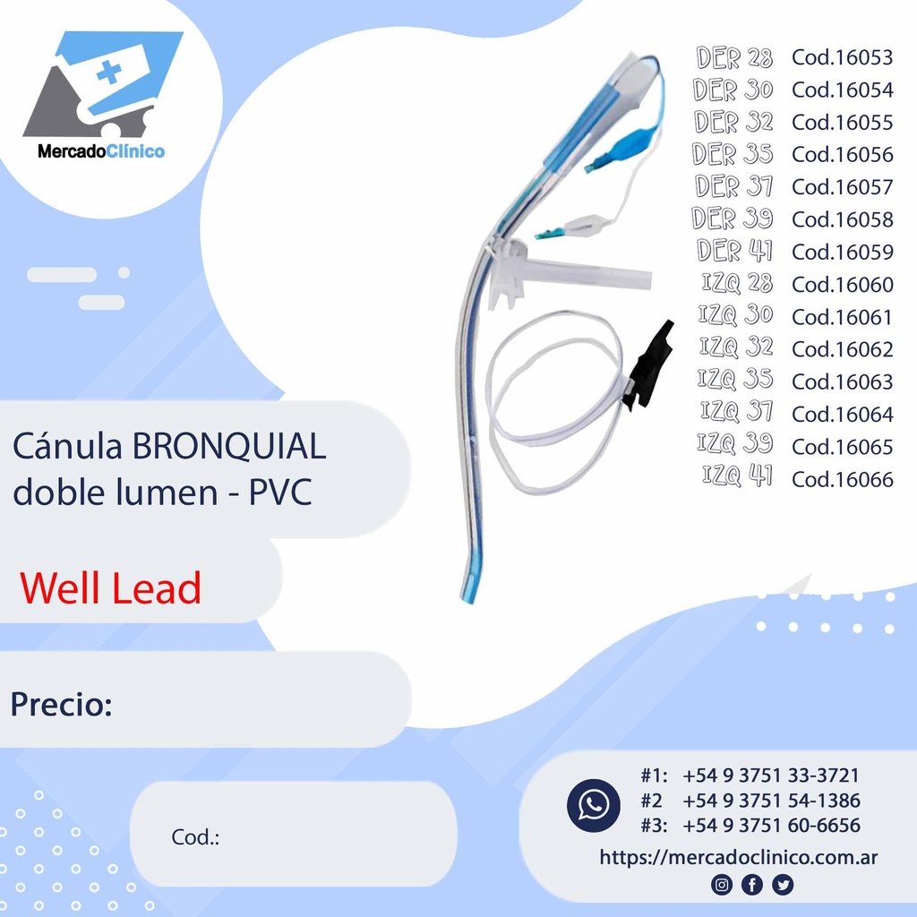Cánula BRONQUIAL doble lumen - PVC -WELL LEAD