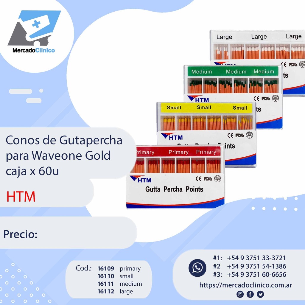 Conos de Guta percha para Waveone Gold, caja x 60u - HTM