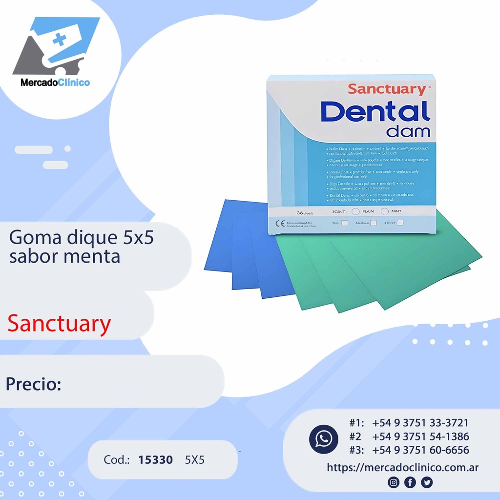 Goma Dique sabor menta 5x5 - Sanctuary