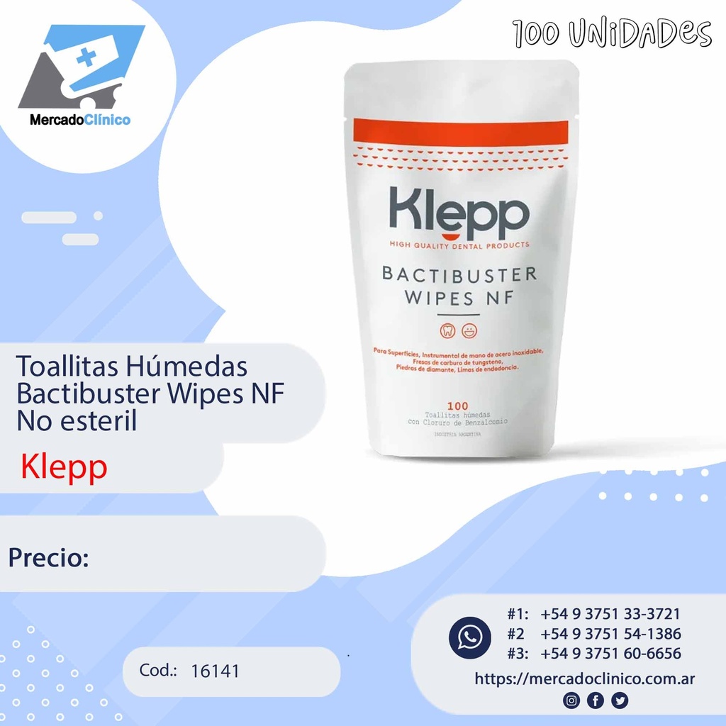 Toallitas Húmedas  Bactibuster Wipes NF No esteril - KLEPP