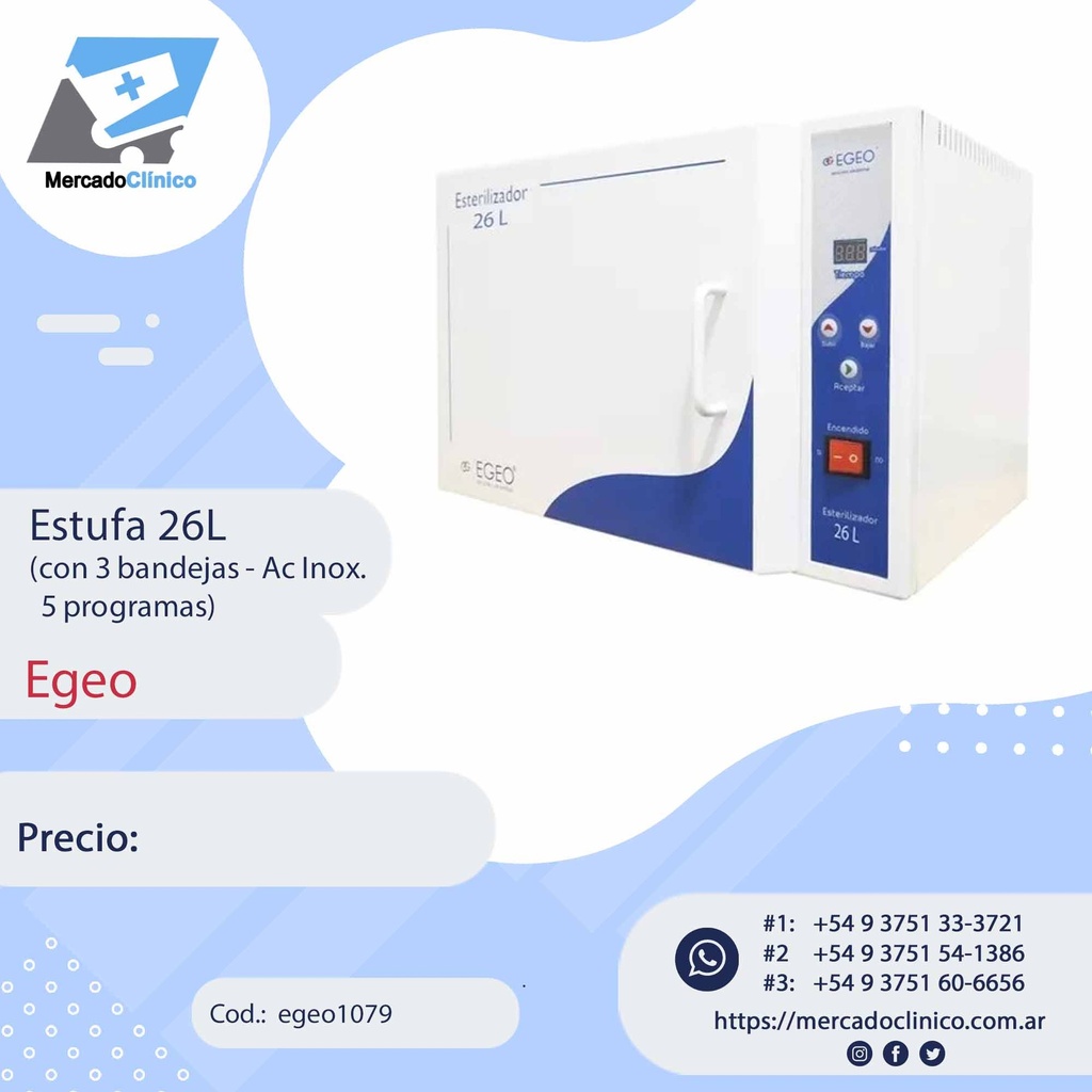 Estufa 26L - Esterilización por Calor - Egeo