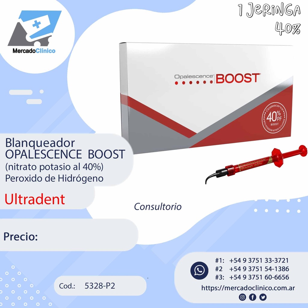 Blanqueador Opalescence BOOST 40% per.hidr. 1 jeringa - Ultradent