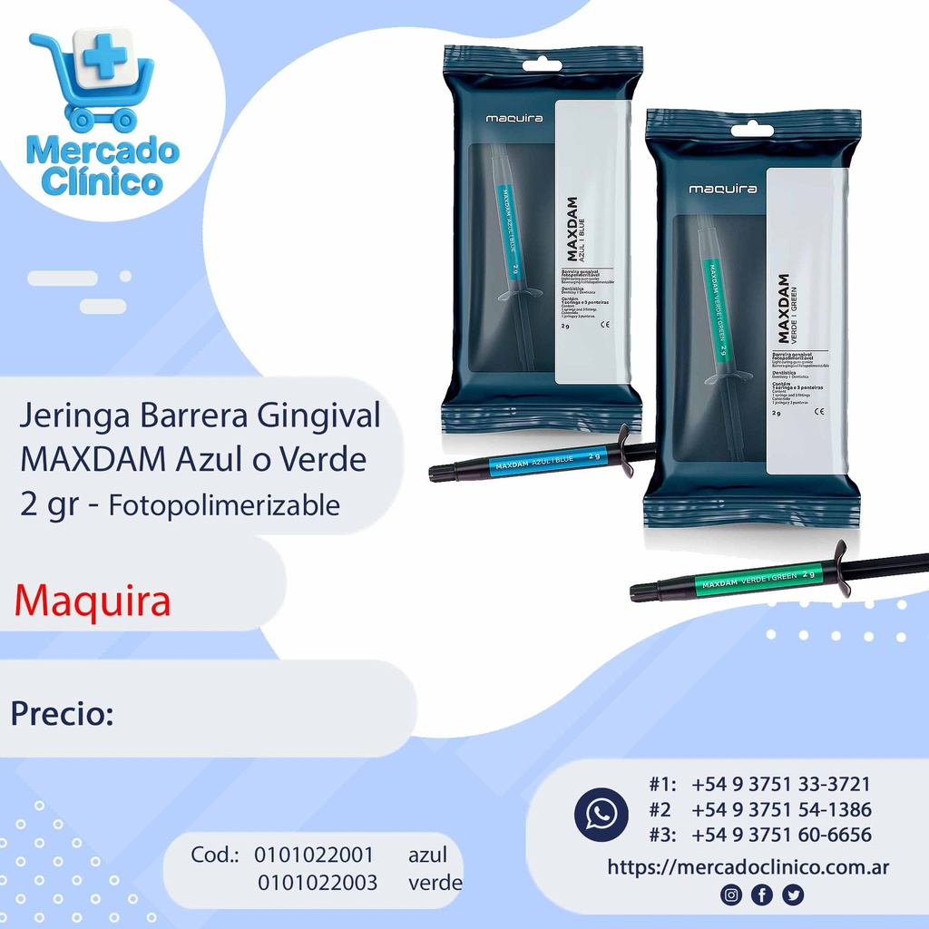 Jeringa Barrera Gingival  Azul o Verde - 2 gr Fotopolimerizable - MAQUIRA