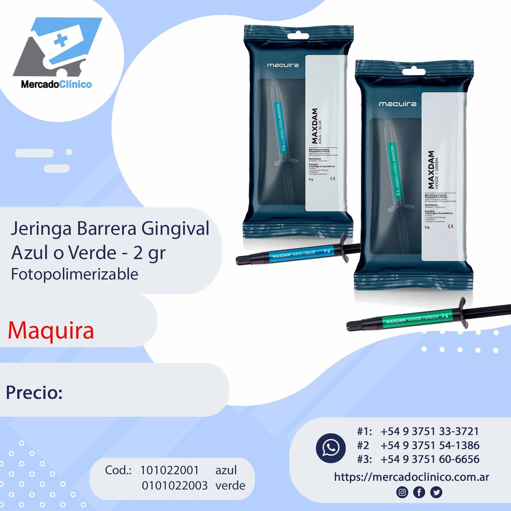 Jeringa Barrera Gingival  Azul o Verde - 2 gr Fotopolimerizable - MAQUIRA