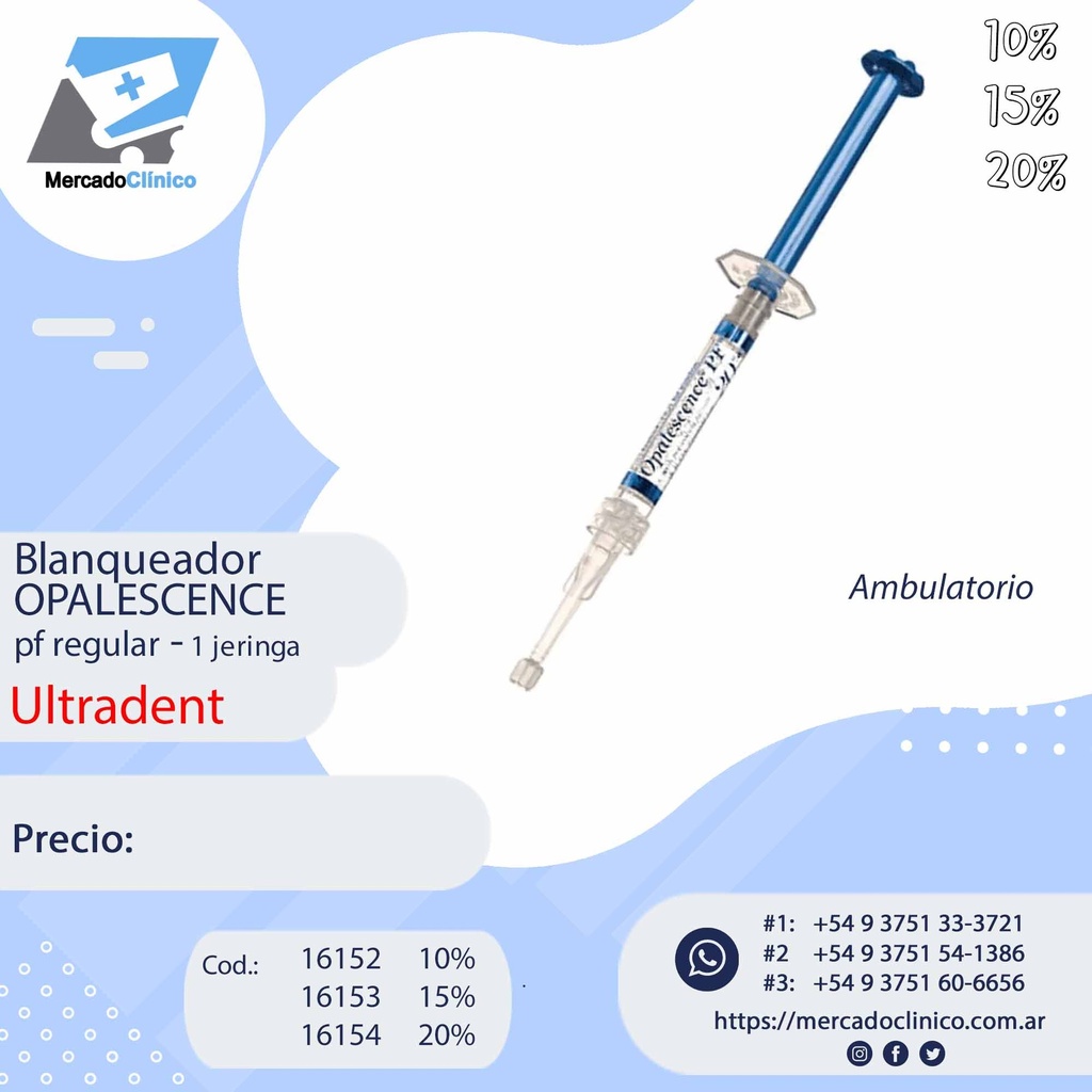 Blanqueador OPALESCENCE pf regular - 1 jeringa (SUELTAS) - ULTRADENT