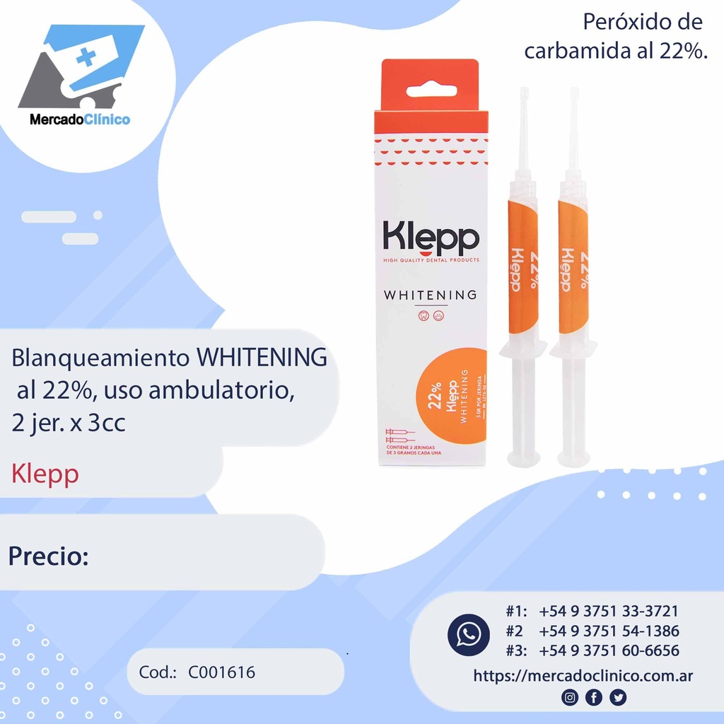 Blanqueador en gel para Alineadores al 11% - 2 Jeringas - 3g c/u - KLEPP
