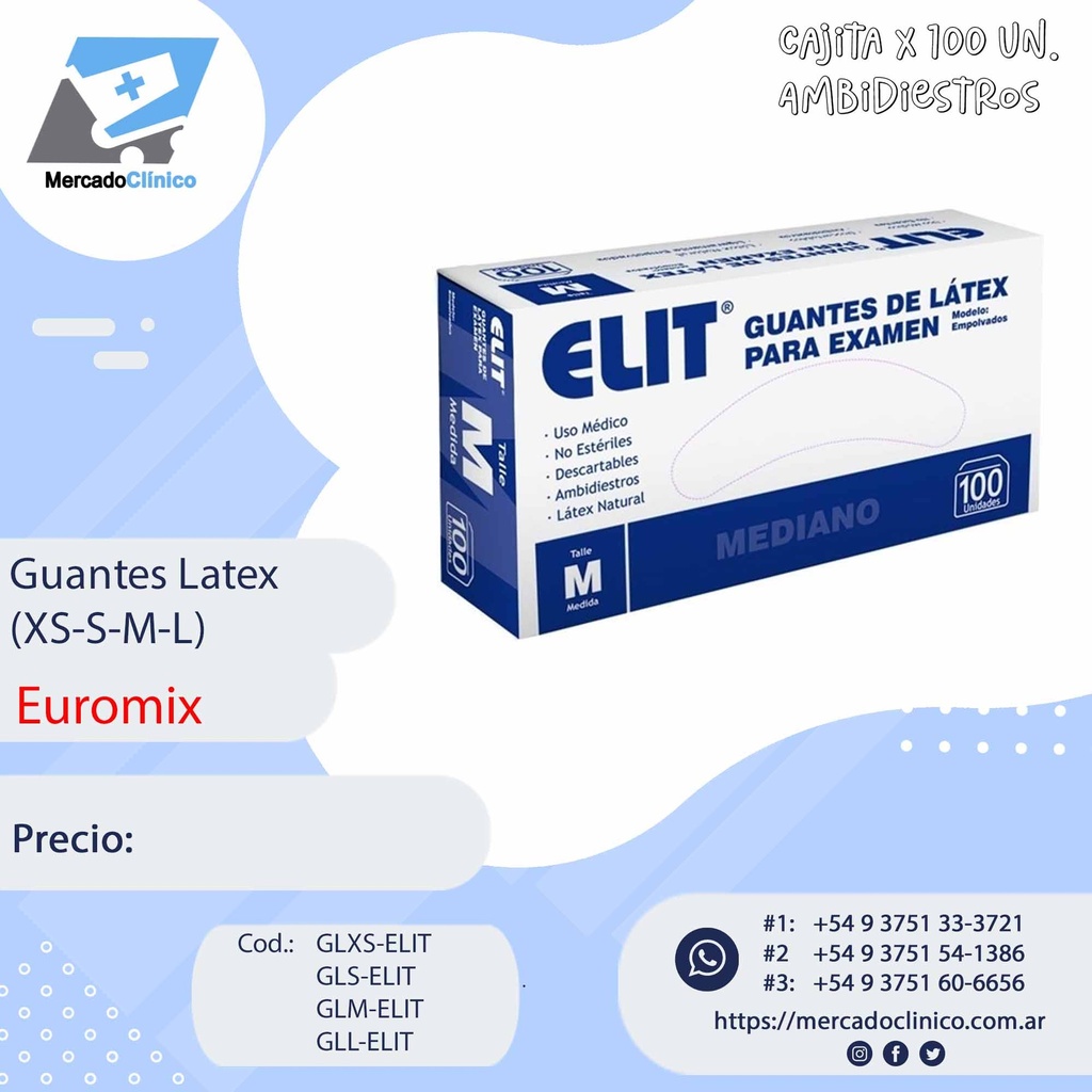 Guantes LATEX - Cajita x 100 Un -ELIT