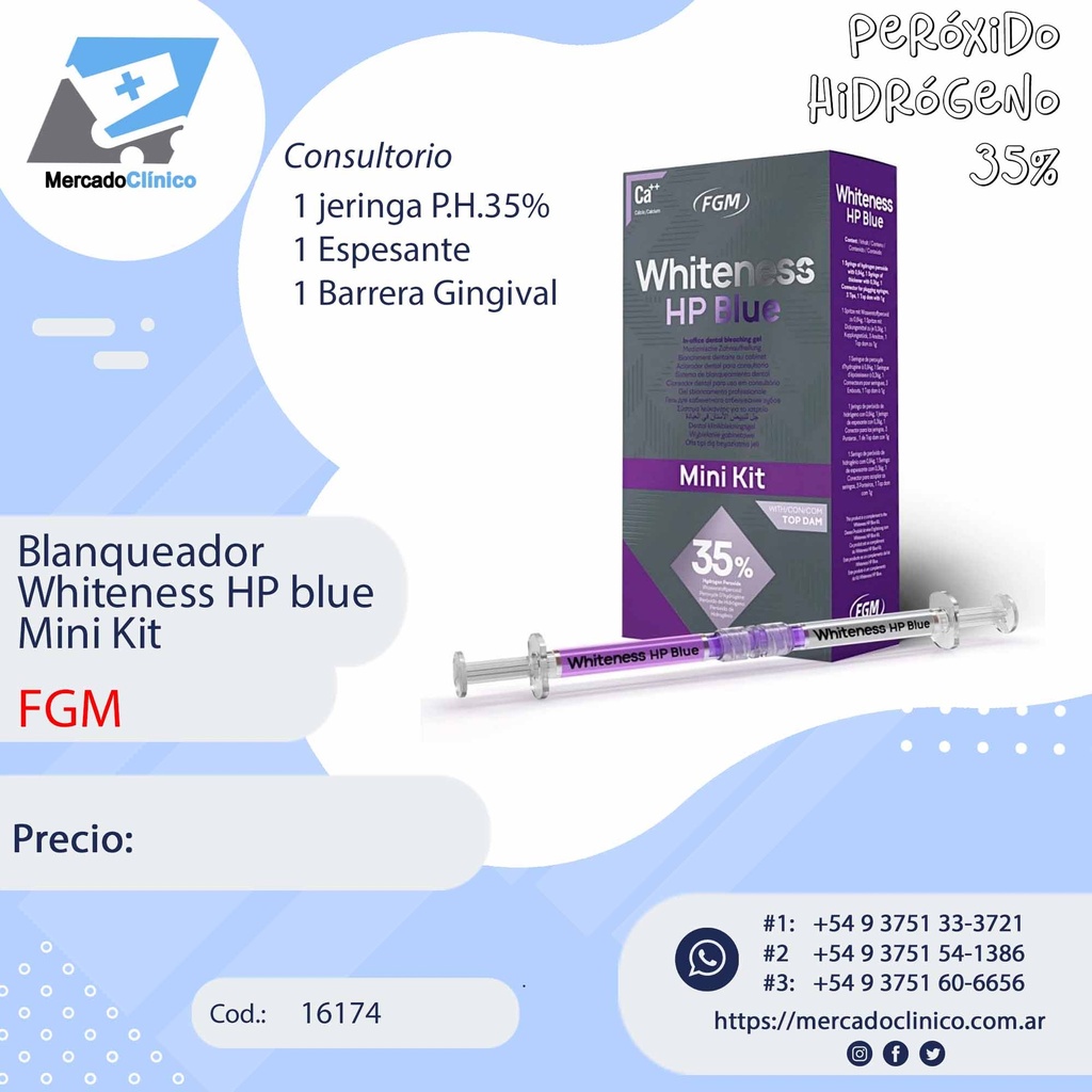 Blanqueador  Whiteness HP blue - Peróxido Hidrógeno 35% - Mini Kit  - FGM