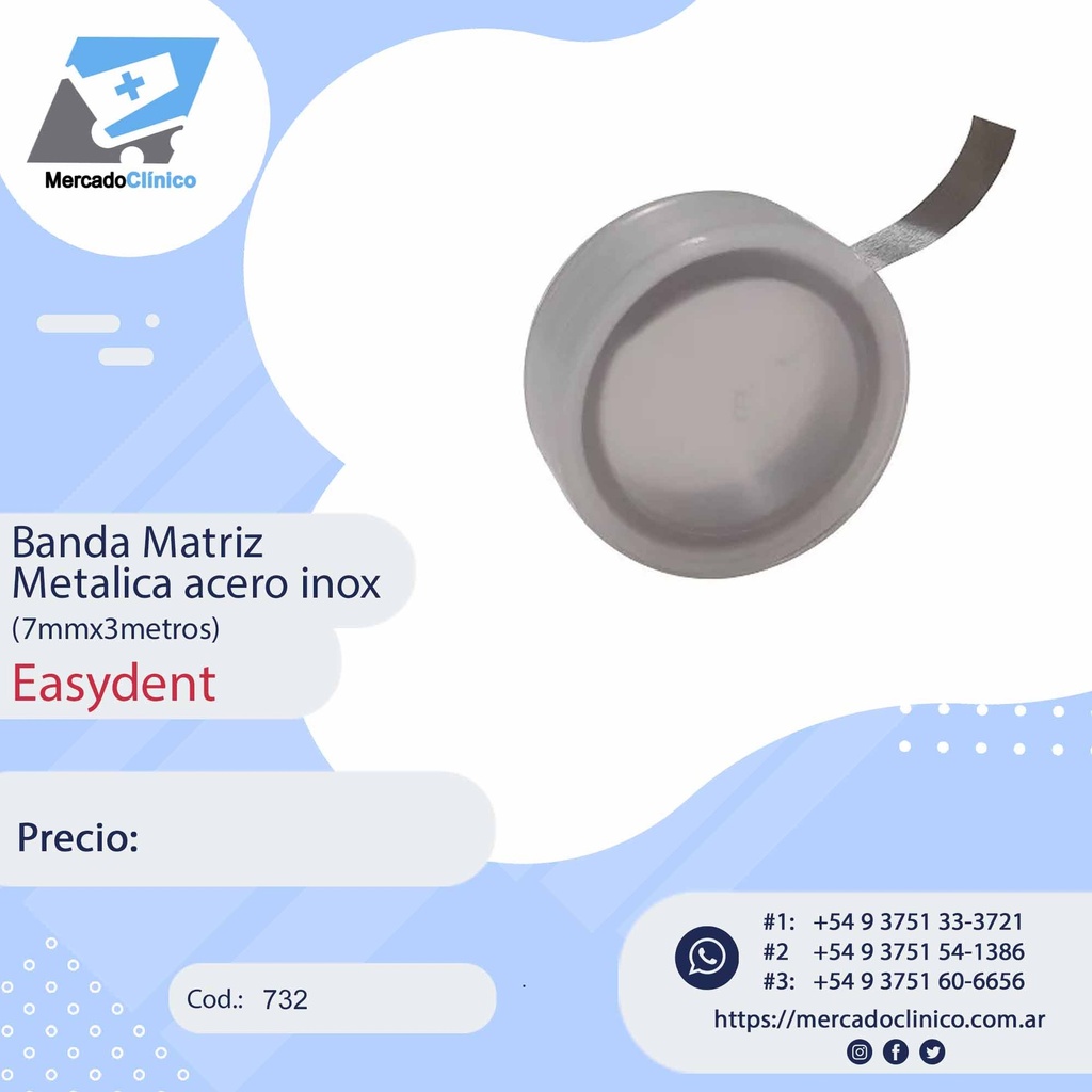Banda matriz metálica acero inox - 7mmx3mt - Easydent