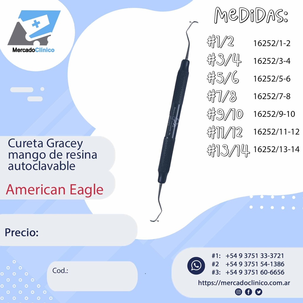 Cureta Gracey  mango de resina  autoclavable - AMERICAN EAGLE